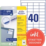 Avery Zweckform Universaletikett ultragrip 48,5 x 25,4 mm (B x H) nicht wieder ablösbar Papier weiß 