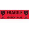 Hinweis-Etiketten Vorsicht Glas, leuchtrot, 119x38mm, 10 Etikett